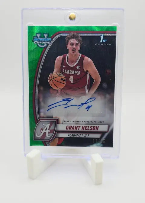 Grant Nelson 2024-25 Bowman Chrome University Basketball - 1st Bowman Autographs Green Wave Refractor
