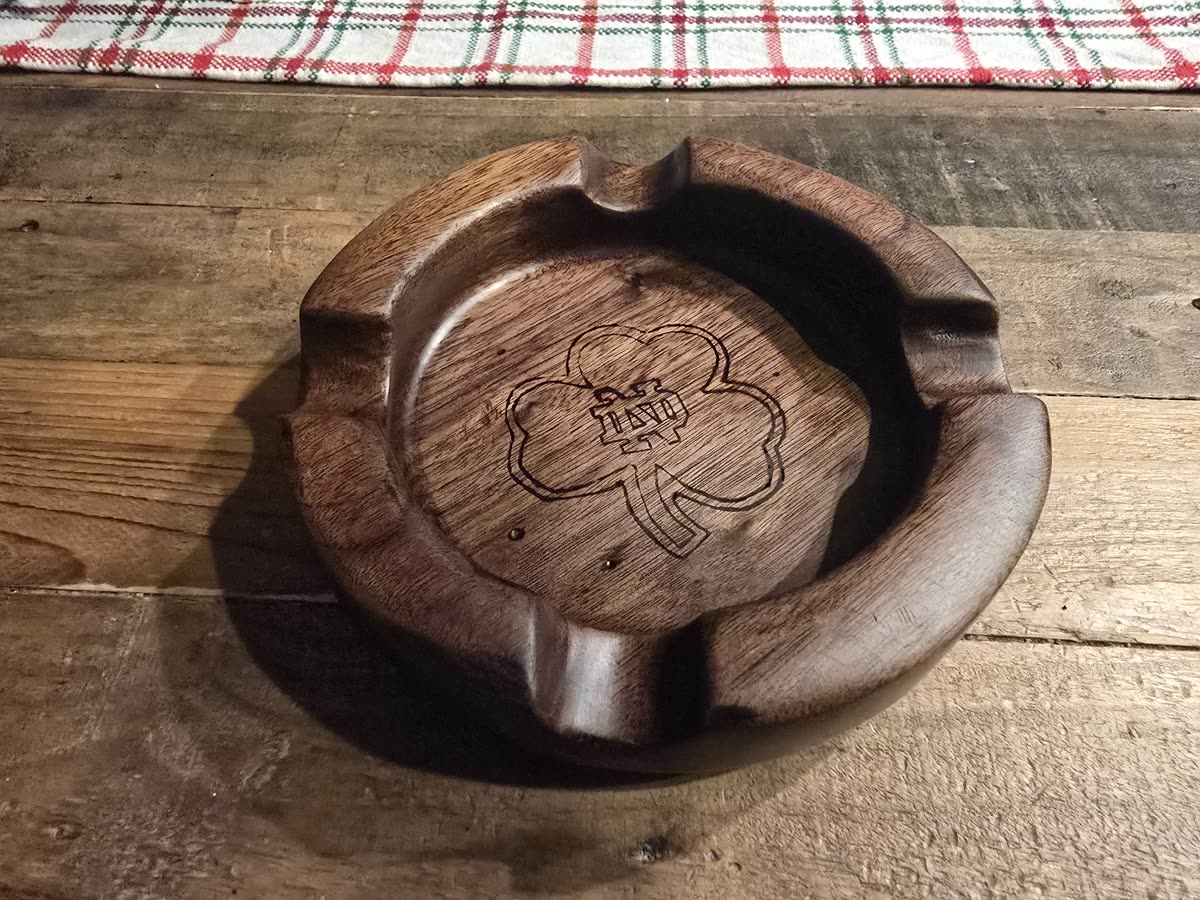 Walnut Cigar Ashtray with Notre Dame Wood Burn