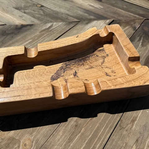 White Oak Cigar Ashtray with Wolf Wood Burn